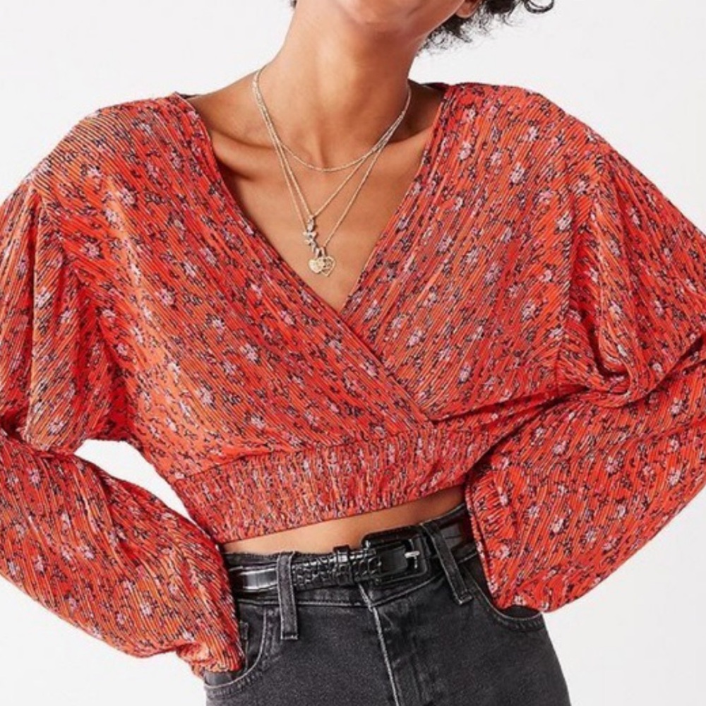 UO floral plisse wrap top